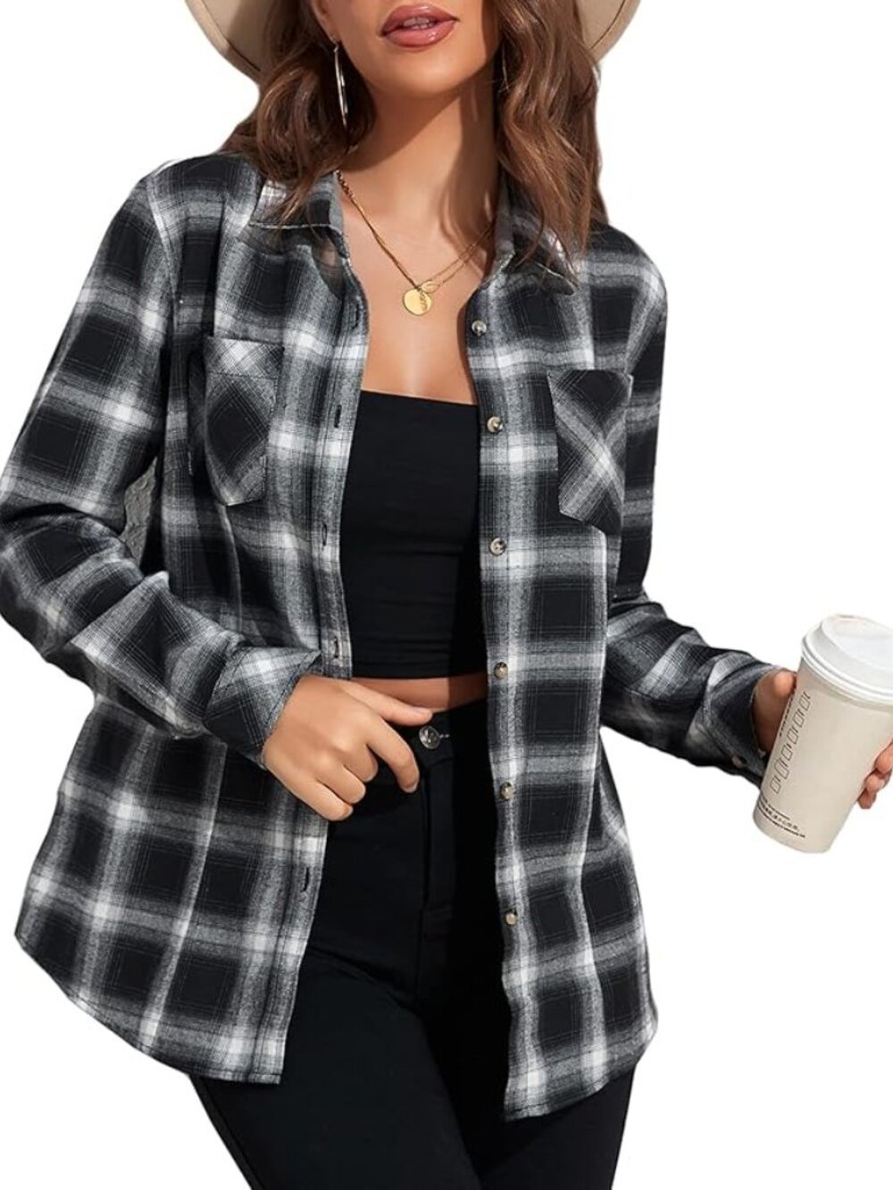 Deer Lady Plaid Flannel Oversized Long Sleeve Shirt (M) - Like New - Picture 1 of 7